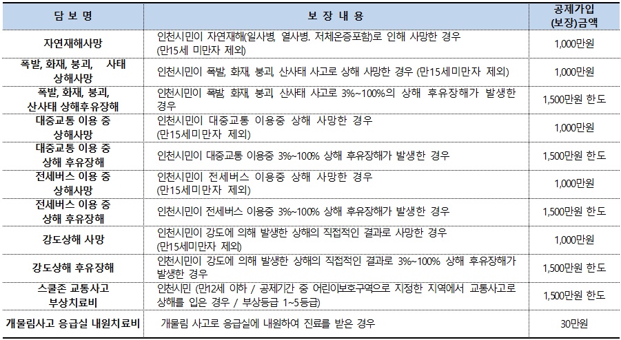 인천광역시-미추홀구-시민안전보험-보장내용